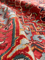 7'3 x 10'5 Antique Heriz with French Blue #2136 / 7x11 Vintage Rug - Blue Parakeet Rugs