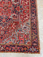 7'3 x 10'5 Antique Heriz with French Blue #2136 / 7x11 Vintage Rug - Blue Parakeet Rugs