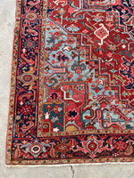 7'3 x 10'5 Antique Heriz with French Blue #2136 / 7x11 Vintage Rug - Blue Parakeet Rugs