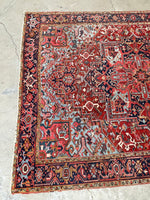 7'3 x 10'5 Antique Heriz with French Blue #2136 / 7x11 Vintage Rug - Blue Parakeet Rugs
