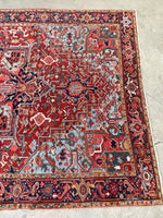 7'3 x 10'5 Antique Heriz with French Blue #2136 / 7x11 Vintage Rug - Blue Parakeet Rugs