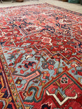 7'3 x 10'5 Antique Heriz with French Blue #2136 / 7x11 Vintage Rug - Blue Parakeet Rugs
