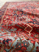 7'3 x 10'5 Antique Heriz with French Blue #2136 / 7x11 Vintage Rug - Blue Parakeet Rugs