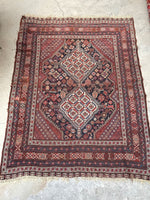 5' x 6'5 Antique Tribal Shiraz rug #2139 / 5x7 Vintage Rug - Blue Parakeet Rugs
