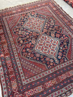 5' x 6'5 Antique Tribal Shiraz rug #2139 / 5x7 Vintage Rug - Blue Parakeet Rugs