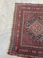 5' x 6'5 Antique Tribal Shiraz rug #2139 / 5x7 Vintage Rug - Blue Parakeet Rugs