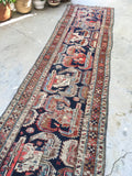 3'2 x 12'1 Worn antique Runner / Vintage Runner / Rug Runner (#653) - Blue Parakeet Rugs