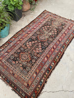 3'4 x 6'2 Worn Kurdish rug #2143 / 3x6 Vintage Rug - Blue Parakeet Rugs
