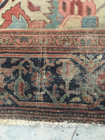 9'1 x 12'7 Antique Rare Ivory & Coral Heriz - Blue Parakeet Rugs