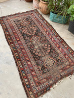 3'4 x 6'2 Worn Kurdish rug #2143 / 3x6 Vintage Rug - Blue Parakeet Rugs