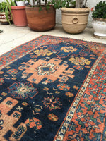 3'3 x 6'4 antique Kurdish rug / small 4x6 rug - Blue Parakeet Rugs