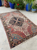 4'4 x 6'10 Antique Persian Ferahan Sarouk rug #2578ML / 4x7 vintage rug - Blue Parakeet Rugs