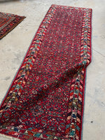 3'4 x 9'9 Vintage Hamadan Runner #2145 / 3x10 Vintage Runner - Blue Parakeet Rugs