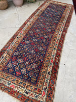 3'7 x 10'6 Antique tribal wool runner #247 / 4x11 Vintage runner - Blue Parakeet Rugs