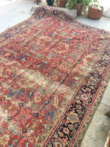 8'8 x 12'3 antique Persian Heriz / Large vintage rug / 9x12 vintage Persian rug ( #1134) - Blue Parakeet Rugs