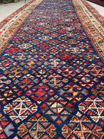 3'7 x 10'6 Antique tribal wool runner #247 / 4x11 Vintage runner - Blue Parakeet Rugs