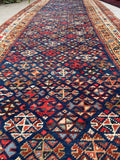 3'7 x 10'6 Antique tribal wool runner #247 / 4x11 Vintage runner - Blue Parakeet Rugs