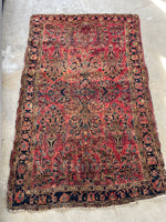 4'3 x 6'9 Antique Persian Sarouk rug #1299ML / 4x7 Vintage rug - Blue Parakeet Rugs
