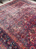 10'2 x 13'8 Antique fuchsia ground rug #1978ML-2 / 10x14 Vintage Rug - Blue Parakeet Rugs