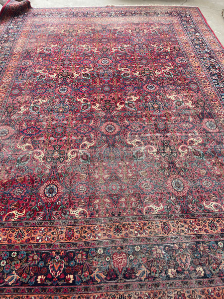 10'2 x 13'8 Antique fuchsia ground rug #1978ML-2 / 10x14 Vintage Rug - Blue Parakeet Rugs
