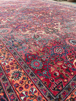 10'2 x 13'8 Antique fuchsia ground rug #1978ML-2 / 10x14 Vintage Rug - Blue Parakeet Rugs