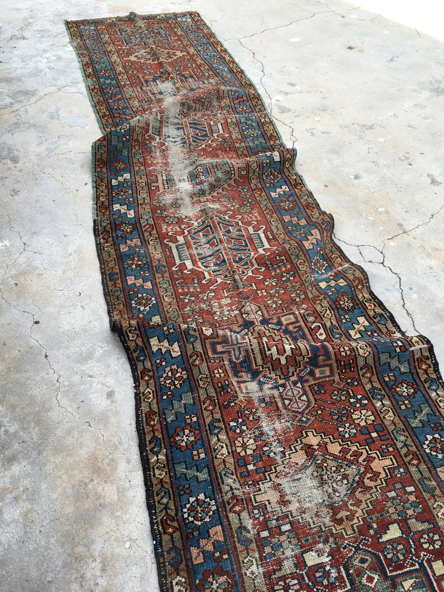Vintage Runner / 2'8 x 12'3 Worn Antique Heriz 1920s Runner (#1490 ...