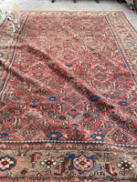 8'8 x 11'6 Antique Heriz with camel border #2148ML / 9x12 Vintage Rug - Blue Parakeet Rugs