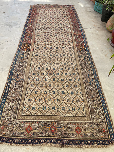 3'10 x 10'6 Antique Persian Bibikabad runner #2308ML / 4x11 Vintage Runner - Blue Parakeet Rugs