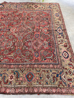 8'8 x 11'6 Antique Heriz with camel border #2148ML / 9x12 Vintage Rug - Blue Parakeet Rugs