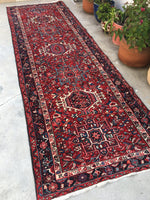 3'10 x 11'5 vintage Gharajeh runner #578 - Blue Parakeet Rugs