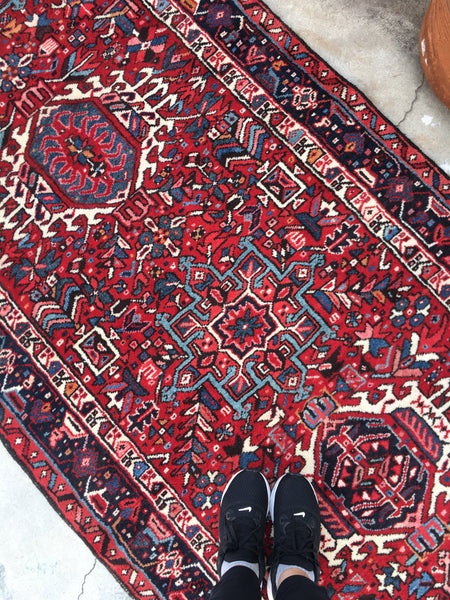 3'10 x 11'5 vintage Gharajeh runner #578 - Blue Parakeet Rugs