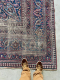 8'10 x 10' Antique Worn Persian Mashhad rug #2662 / 9x10 Worn Vintage Rug - Blue Parakeet Rugs