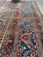 8'10 x 10' Antique Worn Persian Mashhad rug #2662 / 9x10 Worn Vintage Rug - Blue Parakeet Rugs