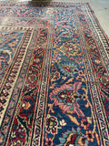 8'10 x 10' Antique Worn Persian Mashhad rug #2662 / 9x10 Worn Vintage Rug - Blue Parakeet Rugs