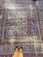 8'10 x 10' Antique Worn Persian Mashhad rug #2662 / 9x10 Worn Vintage Rug - Blue Parakeet Rugs