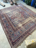 8'10 x 10' Antique Worn Persian Mashhad rug #2662 / 9x10 Worn Vintage Rug - Blue Parakeet Rugs