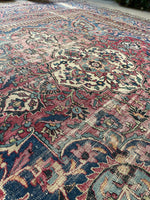 8'10 x 10' Antique Worn Persian Mashhad rug #2662 / 9x10 Worn Vintage Rug - Blue Parakeet Rugs