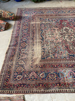 8'10 x 10' Antique Worn Persian Mashhad rug #2662 / 9x10 Worn Vintage Rug - Blue Parakeet Rugs