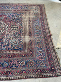 8'10 x 10' Antique Worn Persian Mashhad rug #2662 / 9x10 Worn Vintage Rug - Blue Parakeet Rugs