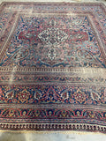 8'10 x 10' Antique Worn Persian Mashhad rug #2662 / 9x10 Worn Vintage Rug - Blue Parakeet Rugs