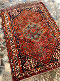 3’7 X 5’3 Antique tribal 1930's Rug #1816 / Small Tribal Rug / 4x5 Vintage Rug - Blue Parakeet Rugs
