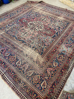 8'10 x 10' Antique Worn Persian Mashhad rug #2662 / 9x10 Worn Vintage Rug - Blue Parakeet Rugs