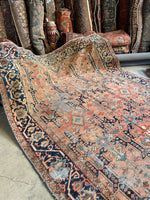 8'5 x 11' Antique Loveworn Coral Heriz Serapi #2641 - Blue Parakeet Rugs
