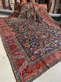 8’4 x 11’4 Antique Persian Navy Blue Heriz rug #2675 - Blue Parakeet Rugs