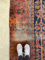 7'8 x 14'9 Antique Navy and Marigold Yellow Sarouk rug #2312ML - Blue Parakeet Rugs