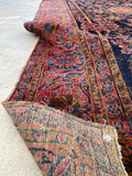 7'8 x 14'9 Antique Navy and Marigold Yellow Sarouk rug #2312ML - Blue Parakeet Rugs