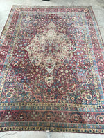 8'1 x 10'7 Antique subdued berry Kerman rug #2151ML / 8x11 Vintage Rug - Blue Parakeet Rugs