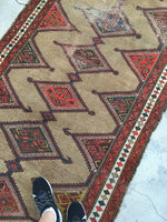 4'2 x 9'3 Antique camel hair runner (#835) / 4x9 vintage rug - Blue Parakeet Rugs