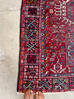 5’ X 6’5 Antique Persian Gharajeh Rug #1820 / Small Vintage Heriz / 5x6 Vintage Rug - Blue Parakeet Rugs