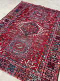 5’ X 6’5 Antique Persian Gharajeh Rug #1820 / Small Vintage Heriz / 5x6 Vintage Rug - Blue Parakeet Rugs